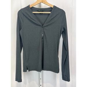 ATHLETA Uptempo Ribbed Knit Henley Top 981737 Long Sleeve Shirt Heather Gray S